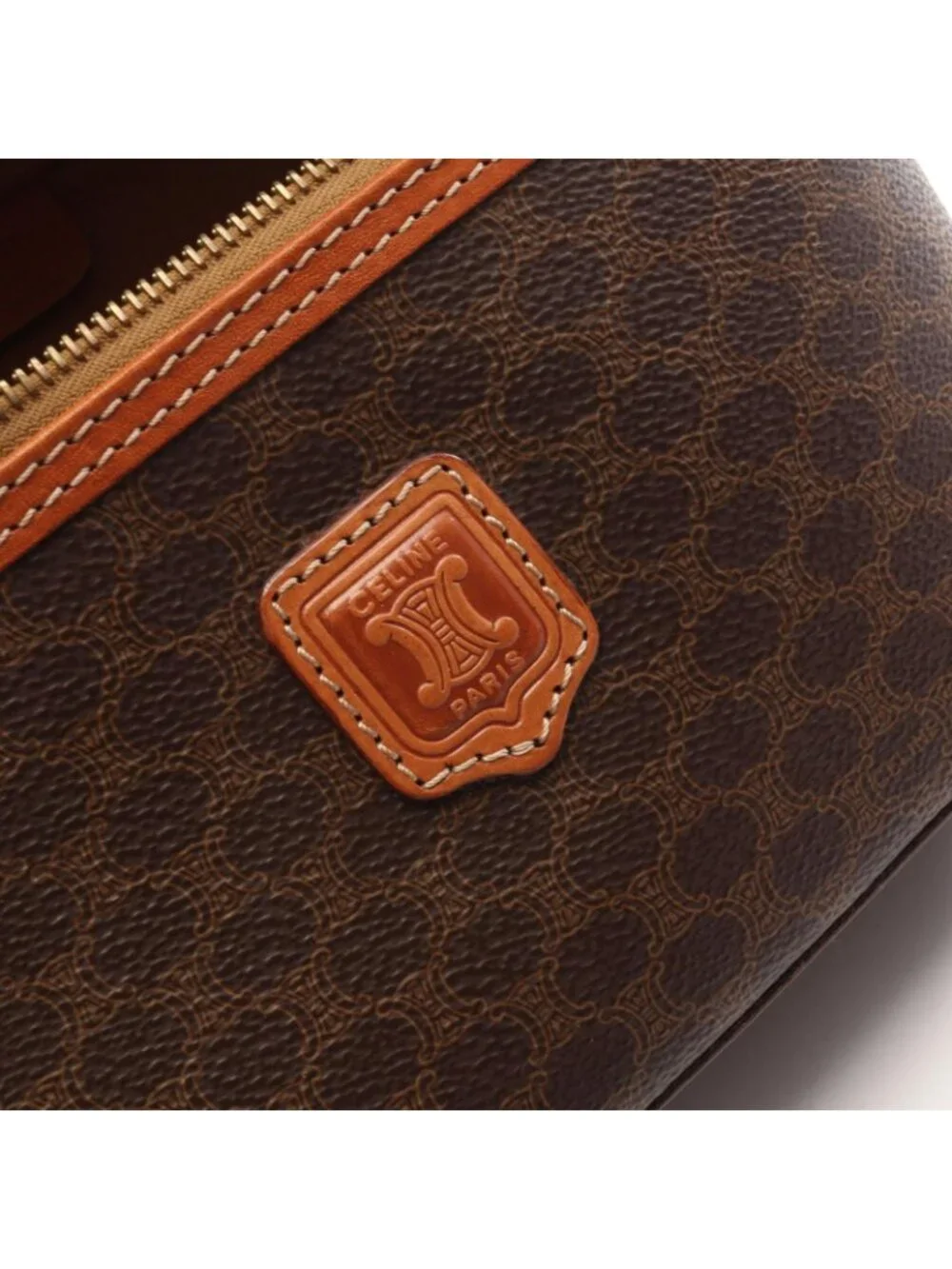 Celine Handbag Macadam Brown Canvas Leather Vanity Bag